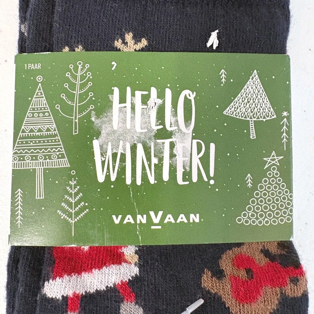 VanVaan Hello Winter Men Crew Socks Navy Blue Santa‎ Reindeer  NWT